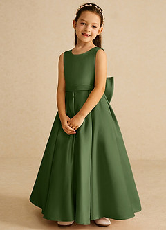 Azazie Pipsy Blumenmädchenkleider A-Linie Schleifen Matte Satin Kleid Olivgrün image4