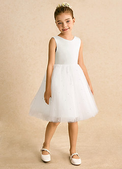 Azazie Esme Flower Girl Dresses Ivory Ball-Gown Bow Tulle Dress image7