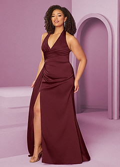 Barbie ♥ Azazie Bridesmaid Dresses Cabernet Mermaid Pleated Stretch Satin Dress image10