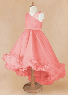 Azazie Lottie Flower Girl Dresses Coral A-Line One Shoulder Satin Dress image7