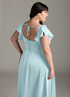 Azazie Bondi Bridesmaid Dresses Cloud Blue A-Line Bow Stretch Satin Dress image12
