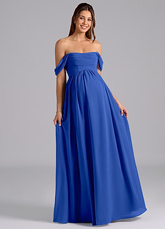 Azazie Saige vestidos de dama de honor de maternidad Vestido de Corte en A Plisado Hasta el suelo Gasa image4