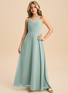 Azazie Shale Junior Agave A-Line Bow Chiffon Dress image5