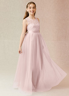Azazie Georgette Junior Robe Trapèze en Tulle Dentelle Rose Pâle image4