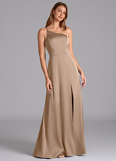 Azazie Trina Bridesmaid Dresses Taupe A-Line One Shoulder Stretch Satin Dress image1