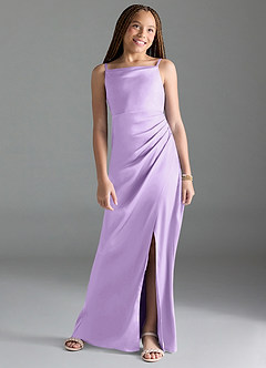 Azazie Leonis Junior Robe Trapèze en Satin extensible Plissée Lilas image1