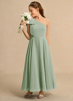 Azazie Guppy Junior Formal Jurken voor bloemenmeisjes A-Lijn Jurk van Chiffon One-Shoulder Stoffige Salie image5
