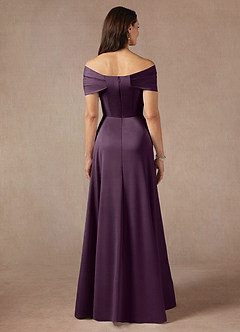 Azazie Amelia Mother of the Bride Dresses Plum A-Line Off the Shoulder Stretch Satin Dress image6