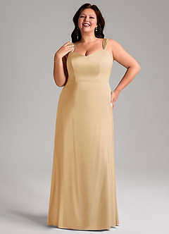 Azazie Denice Robes de demoiselle d'honneur Robe Fourreau en Satin extensible Plissée Or image10
