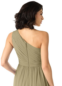Azazie Mathilda Bridesmaid Dresses Moss Green A-Line One Shoulder Chiffon Dress image10