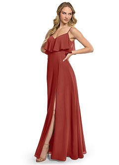 Azazie Jean Vestidos de damas de honor Vestido de Terracota de Gasa de Corte en A Convertible image3