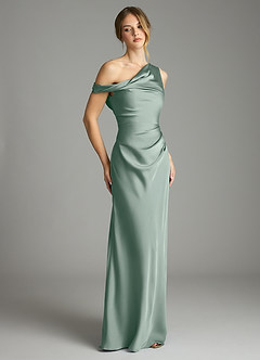 Azazie Emerson Bridesmaid Dresses Silver Sage Mermaid Off the Shoulder Stretch Satin Dress image5
