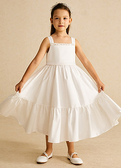 Azazie Ettie Flower Girl Dresses Diamond White A-Line Bow Cotton Dress image1