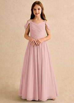 Azazie Chelo Girls Formal vestidos de niña de las flores Vestido Rosa Empolvado de Gasa de Corte en A con Plisado image4