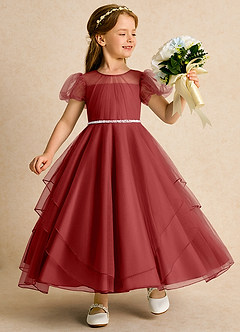 Azazie Duckie Abiti da Ragazza di Fiori Abito Principessa in Tulle Plissettato Ruggine image1