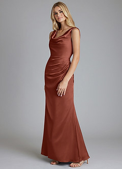 Azazie Tallie Bridesmaid Dresses Auburn Mermaid Pleated Stretch Satin Dress image2