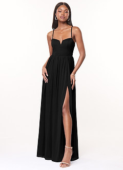 Azazie Marsol Bridesmaid Dresses Black A-Line Corset Mesh Dress image1