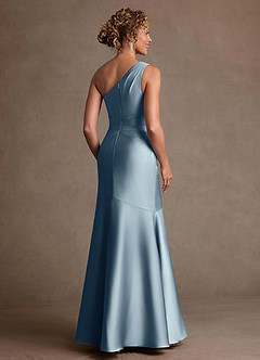 Azazie Haifa Klänningar till brudens mor Klä Sjöjungfru i Stretch Satin Ena axeln Dammblå image2