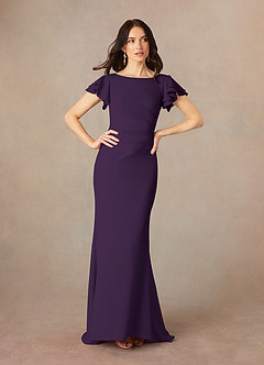 Azazie Peppermint Mother of the Bride Dresses Plum Mermaid Scoop Ruched Stretch Crepe Dress image1