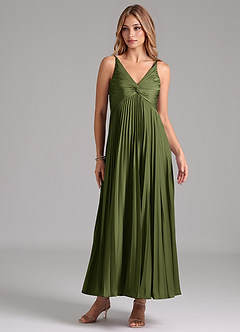 Azazie Raychelle Bridesmaid Dresses Olive A-Line Pleated Stretch Satin Dress image1
