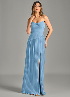 Azazie Becka Final Sale Steel Blue A-Line Strapless Chiffon Dress image1