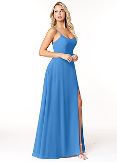 Azazie Moira Robes de demoiselle d'honneur Robe Trapèze en Mousseline de soie Décolleté Geai Bleu image4