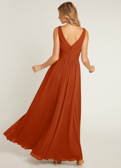 Azazie Pierrette Bridesmaid Dresses Burnt Orange A-Line Pleated Chiffon Dress image2