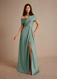 Azazie Milton Mère de la mariée Robes Robe Trapèze en Satin extensible Plissée Sauge D'argent image1