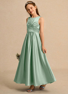 Azazie Ducky Girls Formal Flower Girl Klänningar Klä A-Line i Stretch Satin Plisserad image3