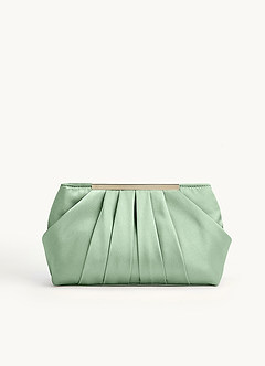 front Matching Color Metallic Satin Pleated Clutch