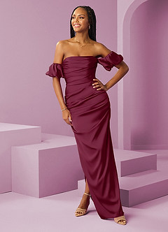 Barbie ♥ Azazie Vestidos de damas de honor Vestido de Mora de Satén Elástico de Corte Recto Convertible con Vestidos sin tirantes image3