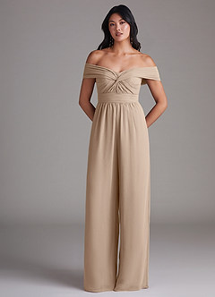 Azazie Lamara Brautjungfernkleider Wandelbar Schulterfrei Chiffon Overall/Jumpsuit Taupe image3