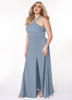 Azazie Rue Brautjungfernkleider A-Linie Halter Chiffon Kleid Staubblau image9