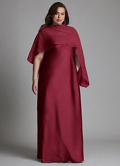 Azazie Jaleesa Bridesmaid Dresses Burgundy Sheath High Neck Stretch Satin Dress image4