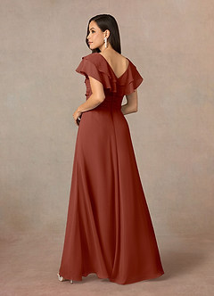 Azazie Snapdragon Mère de la mariée Robes Robe Trapèze en Mousseline de soie Col en V froncé Auburn image4