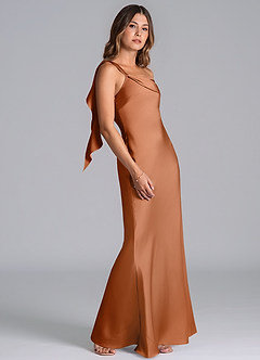 Azazie Driea Brudtärnklänningar Klä av Sjöjungfru i Stretch Satin Ena axeln Koppar image5