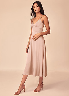Azazie Dottie Bridesmaid Dresses Rose Gold A-Line Stretch Satin Dress image4