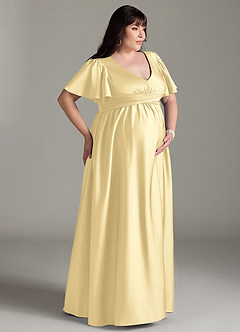 Azazie Verna vestidos de dama de honor de maternidad Vestido de Corte en A Volante Hasta el suelo Satén Elástico image12