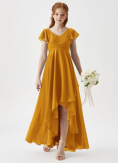 Azazie Caria Junior A-Linie Plissee Chiffon Kleid Butterscotch image3