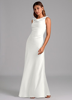 Azazie Nerine Brautjungfernkleider A-Linie Plissee Stretch-Satin Kleid Weiß image4