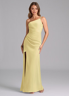 Azazie Eren At-home Try On Dresses Emerald Mermaid One Shoulder Stretch Satin Dress image2