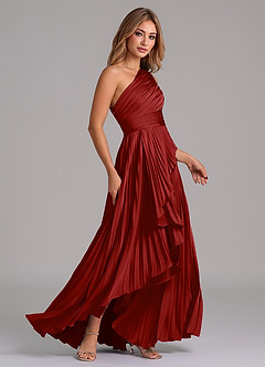 Azazie Lyrica Jurken voor bruidsmeisjes Jurk van Stretch Satijn met A-Lijn One-Shoulder Granaatappel image2