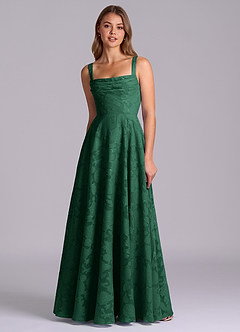 Azazie Shaude Bridesmaid Dresses Dark Green A-Line Pleated Floral Burnout Dress image6