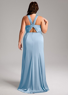 Azazie Rue Vestidos de damas de honor Vestido de Azul Pálido de Satén Elástico de Corte Sirena con Plisado image9