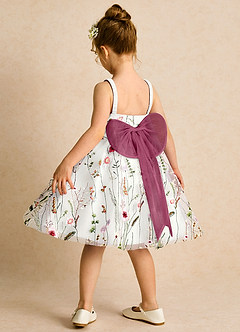 Azazie Peppa Robe Demoiselle D'honneur Fillette Robe Trapèze en Tulle Encolure en Forme de Cœur Ivoire Mûre image5