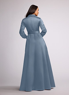 Azazie Ruth Mother of the Bride Dresses Dusty Blue A-Line Lace Matte Satin Dress image4