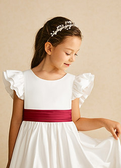 Azazie Aero vestidos de niña de las flores Vestido de Marfil Escarlata de Algodón de Corte En A con Plisado image3