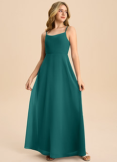 Azazie Shale Junior Peacock A-Line Bow Chiffon Dress image4