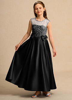 Azazie Candy Girl Flower Girl Dresses Black Ball-Gown Bow Matte Satin Dress image4