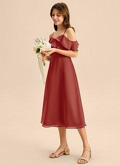 Azazie Kamilla Junior Vestido de Terracota de Gasa de Corte en A con Vestidos sin tirantes image3